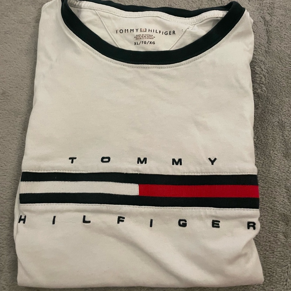 Tommy Hilfiger White Tee with Red and Black Stripe